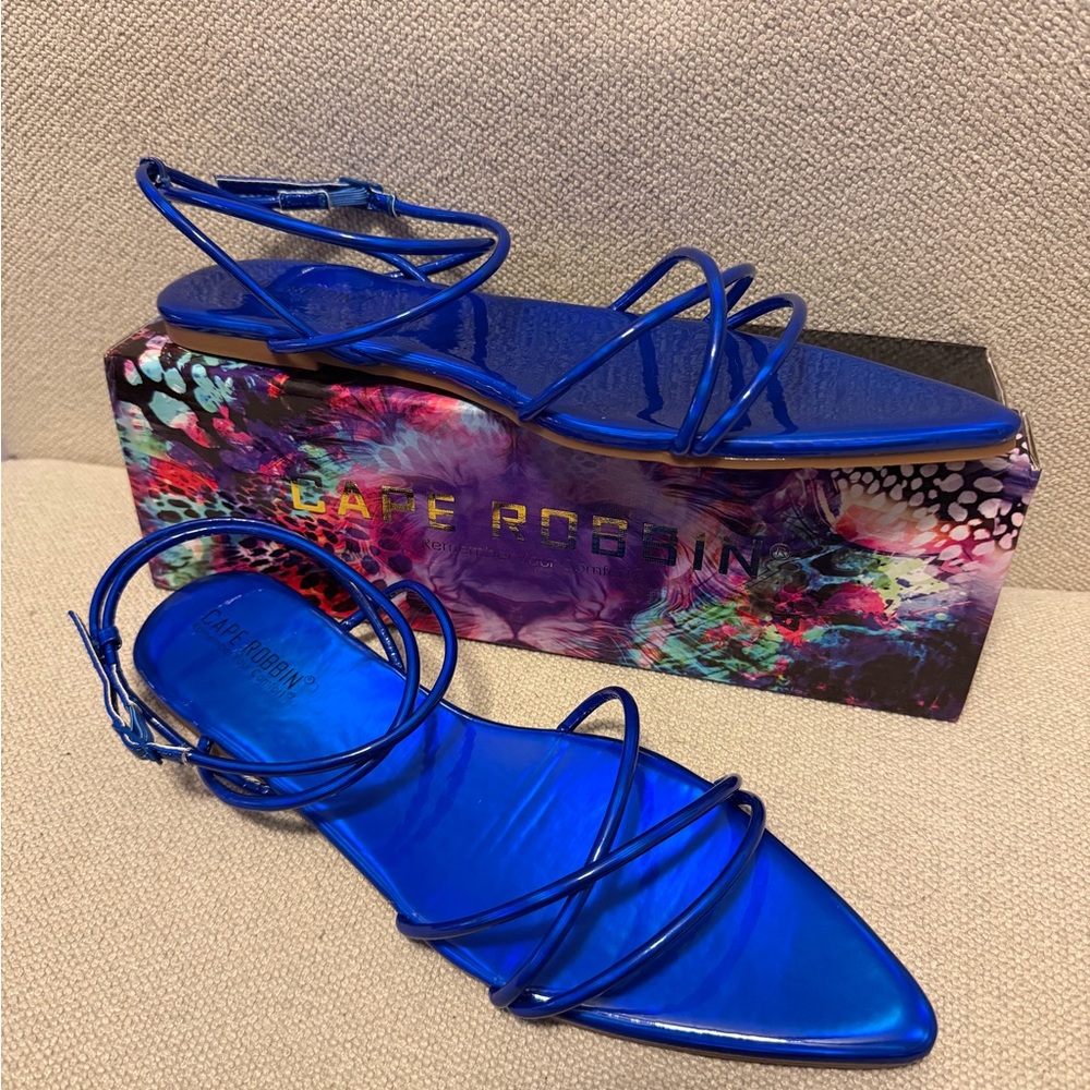 Cape Robbin Shiny Electric Blue Strappy Summer Flat Sandals